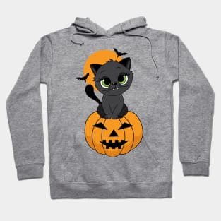 Cute Halloween Vampire Cat on Pumpkin Hoodie